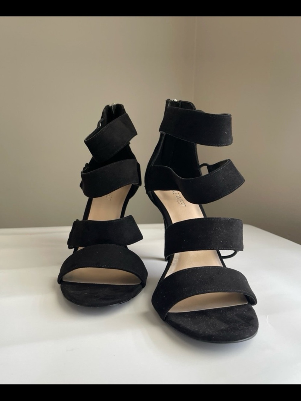 Nine West Black Strappy Suede High Heel Sandals - Picture 3 of 8